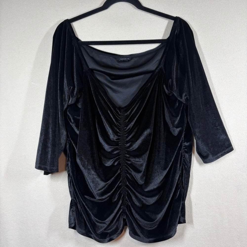 Torrid Stretch Velvet Shirred Front Off Shoulder Top 3X Black Whimsigoth Grunge